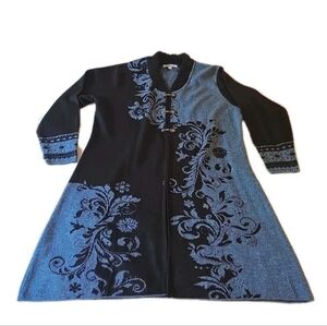 Northstyle Sweater Womens 1XL Blue Black Alpaca Blend Floral Long Cardigan